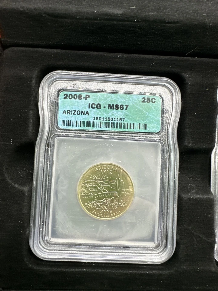 2008-P 25C States Quarter Set Of 5 NM,AZ,AK HA,OK ICQ MS67 In Wooden Case - Image 4 of 4