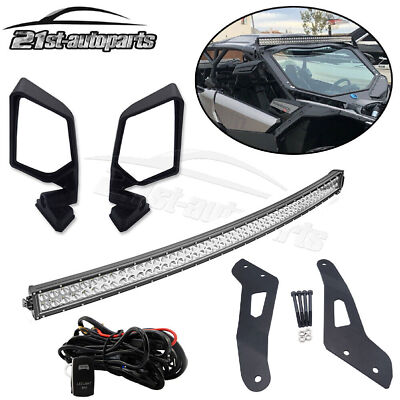 Roof 52'' LED Light Bar Bracket & Rear Racing Mirrors For Can-am Maverick X3 MAX