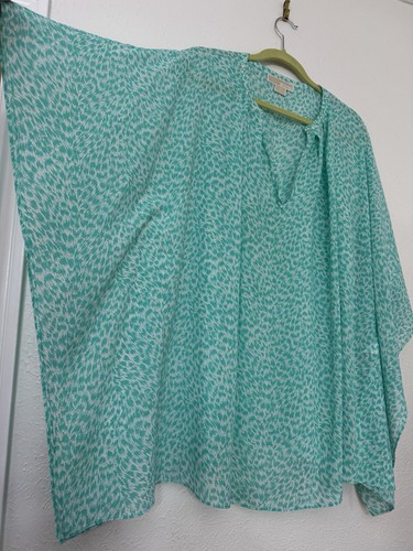 MICHAEL Michael Kors Size Large Blue Open Cold Shoulder Blouse Short Sleeve - Picture 4 of 6