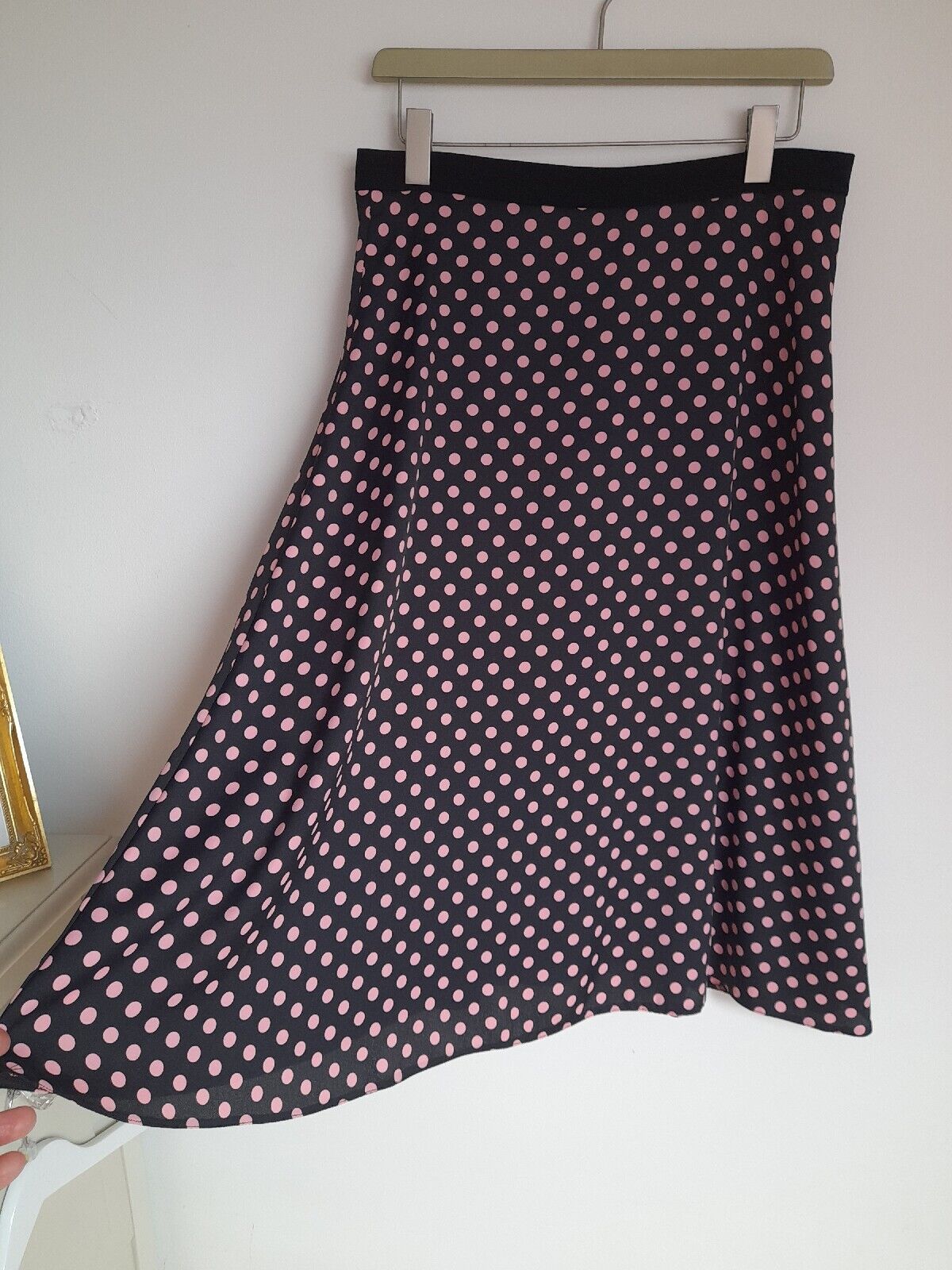 river island skirt size 14 black pink polka dot A… - image 6