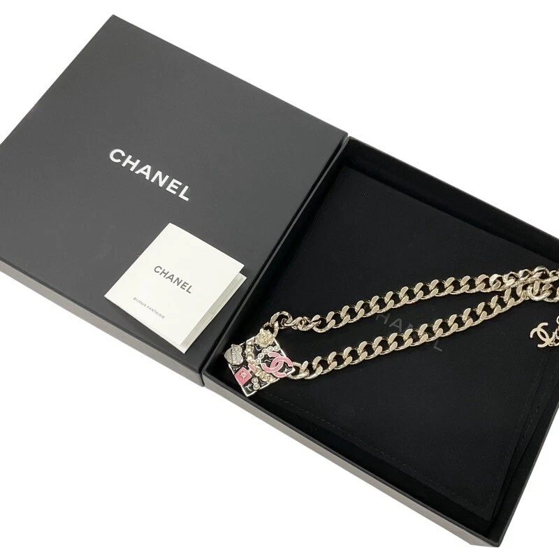 CHANEL Collana Girocollo Oro Nero Rosa Marca Coco Logo Catena GP Resina con Scatola