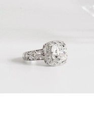 Milgrain Edwardian Cushion Cut Engagement Ring, Vintage Art Deco Statement Ring