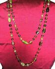 Silver Wire Wrapped Root Beer Brown Peridot Green Glass bead 50" Necklace