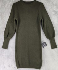 Lulus Sweater Dress Womens Medium Olive Green Ribbed Knit Long Balloon Sleeve