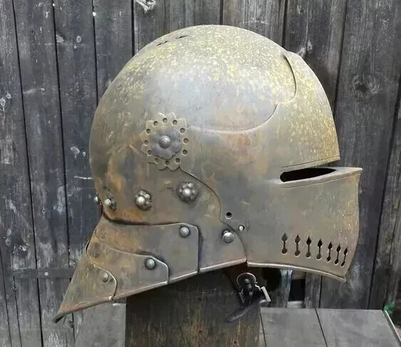 Mittelalterlicher Ritterhelm Deutscher Schallerhelm Stahl Alter Rost Antike Helm - Bild 2 von 4