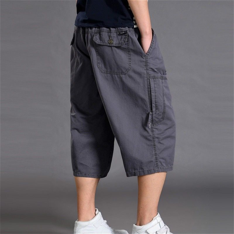 Mens 3/4 Length Cargo Pants Shorts Baggy Casual Cotton Trousers Plus ...