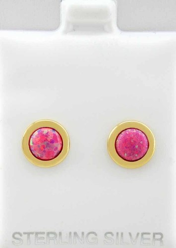 GENUINE 1.48 Cts PINK OPAL STUD EARRINGS .925 SILVER (yellow) - New With Tag