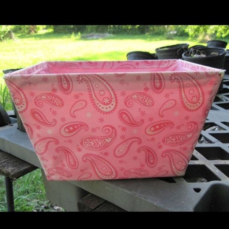 Pink Paisley Storage Bin Organizer Container Decor Wire Frame Fabric Cover