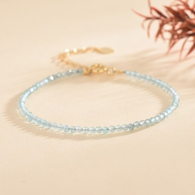 Natural Apatite Stone Dainty Bracelet Aqua Apatite Gemstone Bracelet Minimalist
