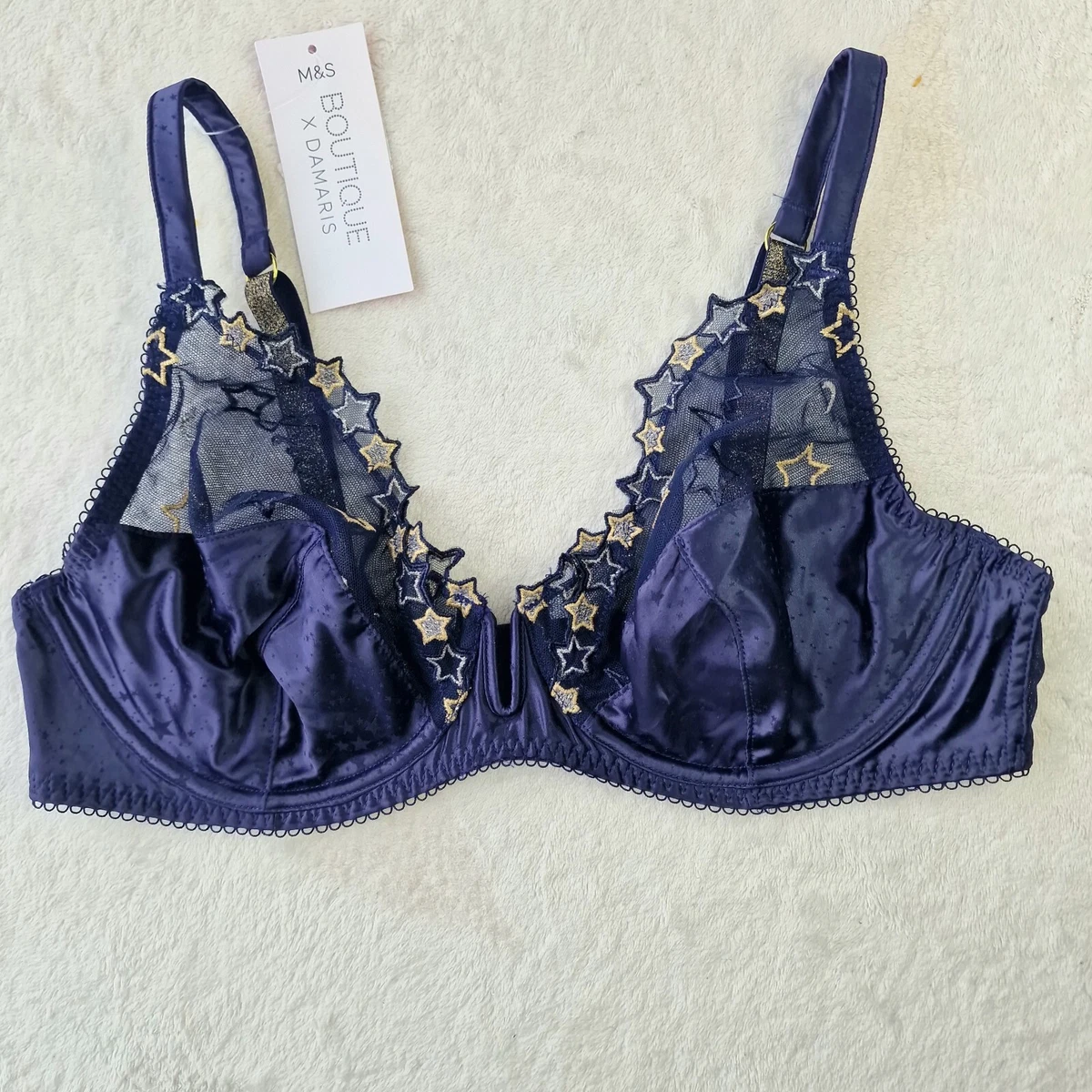 M S Bra Boutique Navy Star Embroidered Non padded bra Underwired 34C 40D 36C