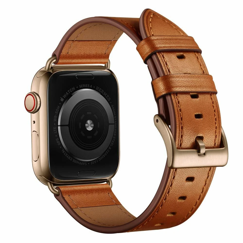 Men Brown Leather Band for Apple Watch Band 38mm 40mm iWatch 4 3 2 1 Gold Buckle