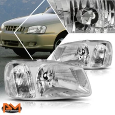 For 00-02 Accent Chrome Housing Clear Corner Headlight Replacement Headlamp Pair