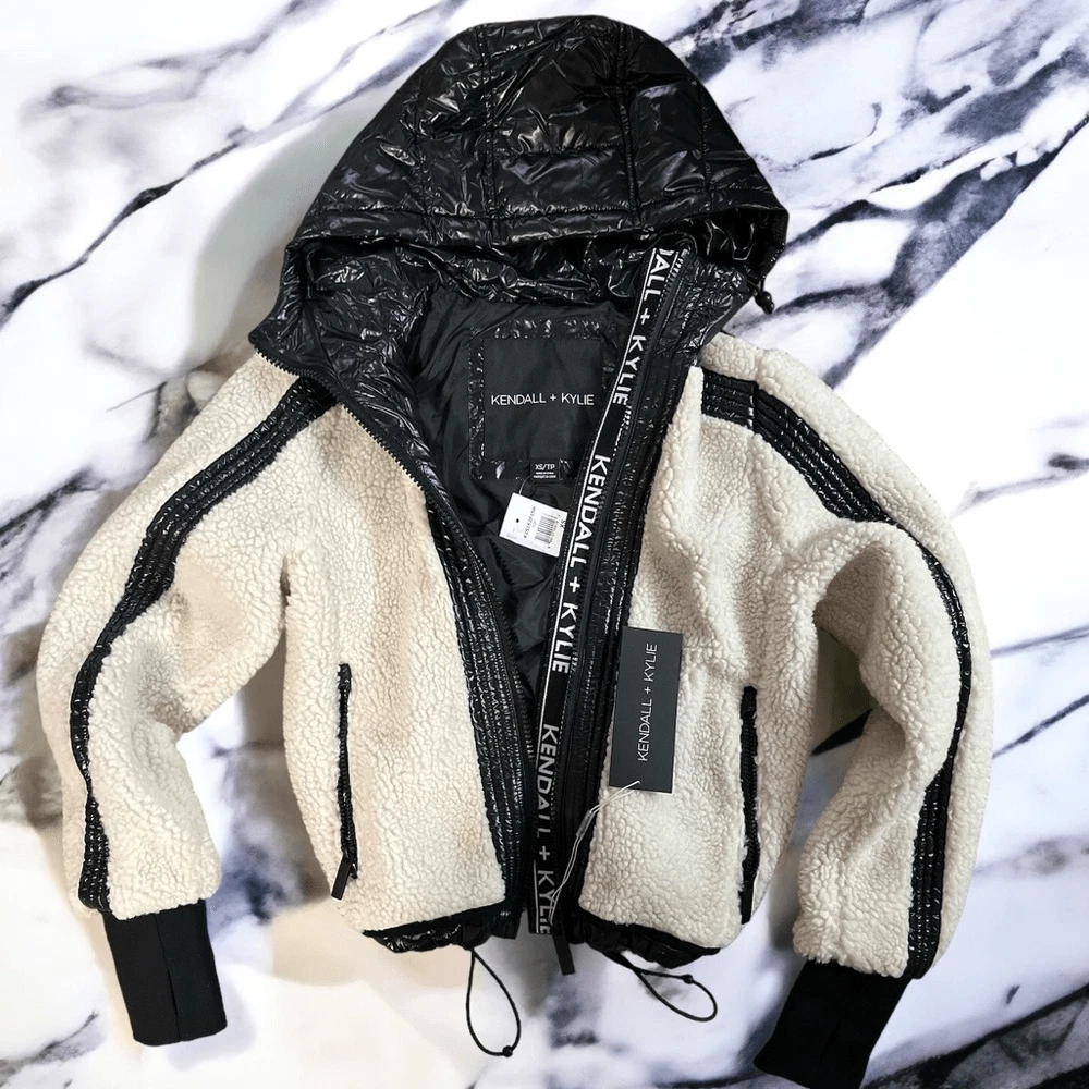 KENDALL KYLIE Dublin Mixed Media Sherpa Puffer Jacket