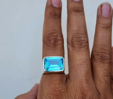 Solid 925 Sterling Silver Men's Ring Swiss Blue Topaz Ring Birthday Gift Ring