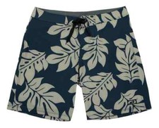Hawaiian Performance Surfwear Waverider Board Shorts Floral Navy Palm Leaf SZ 30