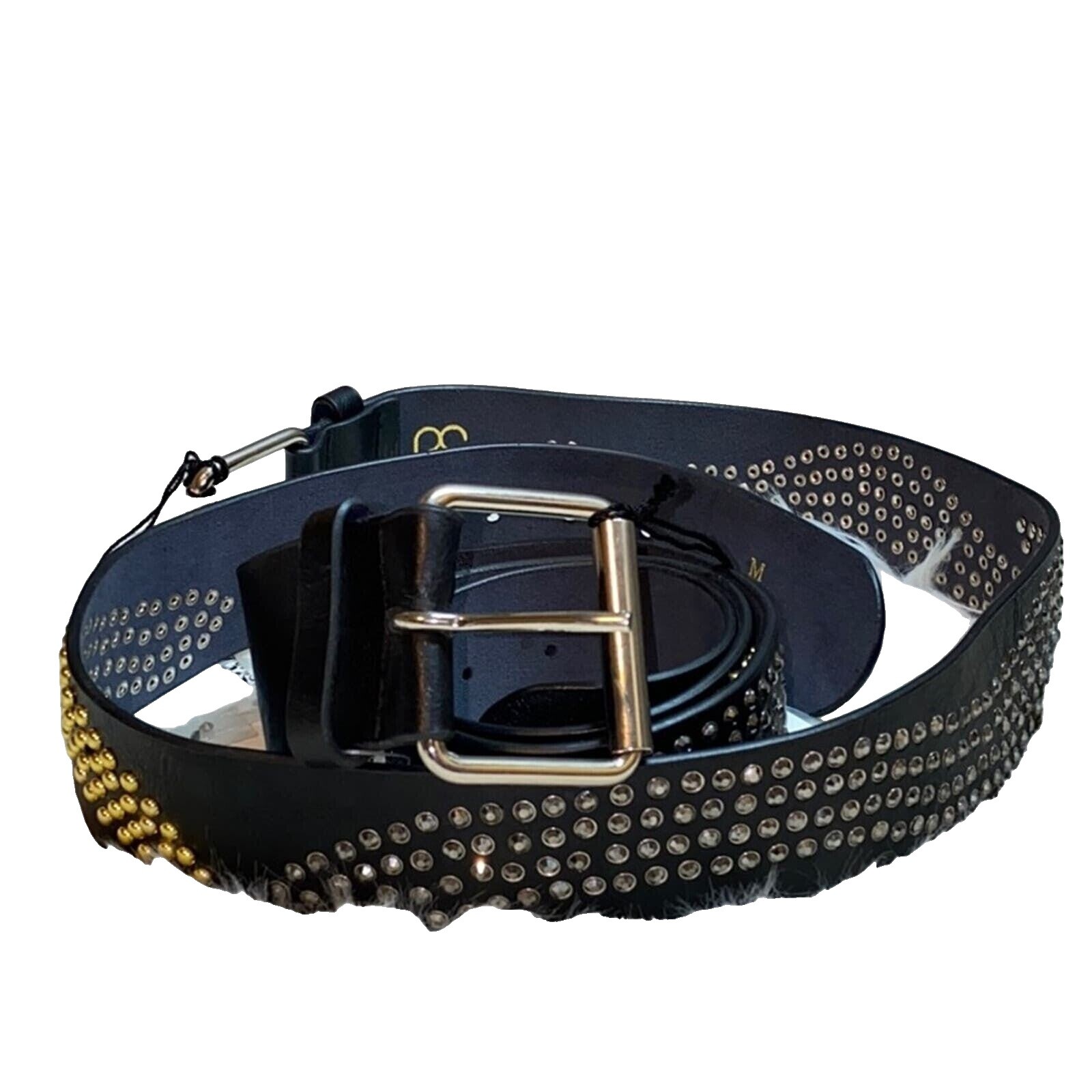 Suzi Roher Ring Link Stretch Belt Black Leather Metal L Black Suzi Roher Belts for Women for sale | eBay main image 3