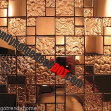 Copper Metal Pattern Textured Glass Shinny Mosaic Tile Kitchen Backsplash Bath