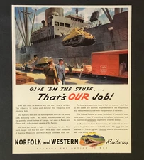 Norfolk and Western Railway Advertisement 1943 Moving WW II Tank Vtg Print AD