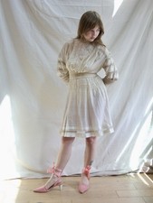 Antique Edwardian Silk Lace Dress Smocked Whitework Pigeon Breast 1900s 1890s