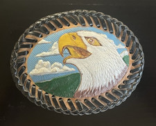 Belt Buckle Vintage American Bald Eagle Handcrafted Hand Tooled Leather USA