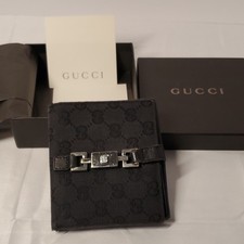 Gucci Black Folding Wallet Logo Metal Hardware Credit Card Women's