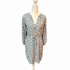 LOFT Outlet Blue Floral Boho Dress Womens Small Long Sleeve Tie Waist