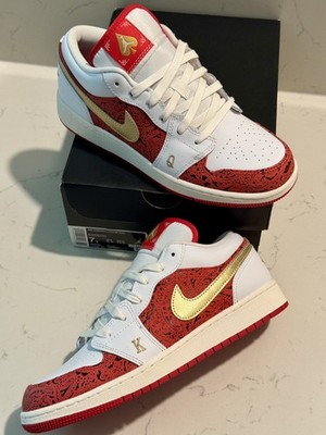 DS Nike Air Jordan 1 Low SE GS Spades Red White Gold  Sz 7 youth DJ5186 100 Sb 