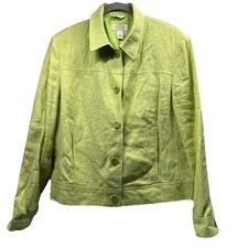 Talbots Women's Italian Linen Jacket Size 10P Petite Solid Green Pockets Lined