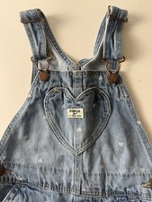 OshKosh B'gosh Denim Overalls Size 3T Heart Print EUC