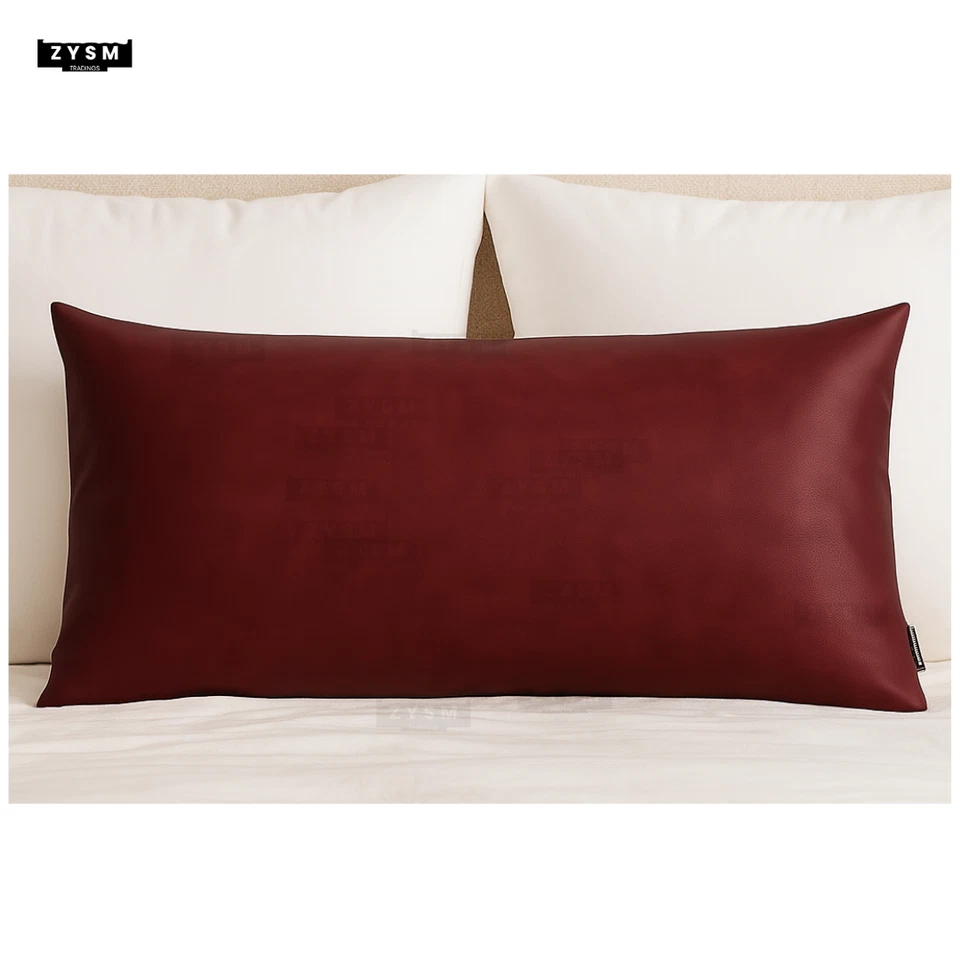 FUNDAS DE ALMOHADA DE CUERO REAL GRANATE NAPA DE OVEJA GENUINA 30*50 cm par Foto 4 de 4