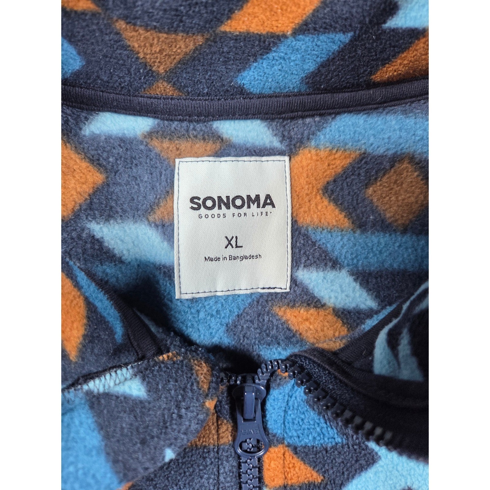 Geometric Pattern Fleece Jacket Full Zip Blue Ora… - image 3