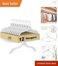 Quality Clear Plastic Hangers 12 Pack - Durable Crystal Cut Heavy Duty Hanger...