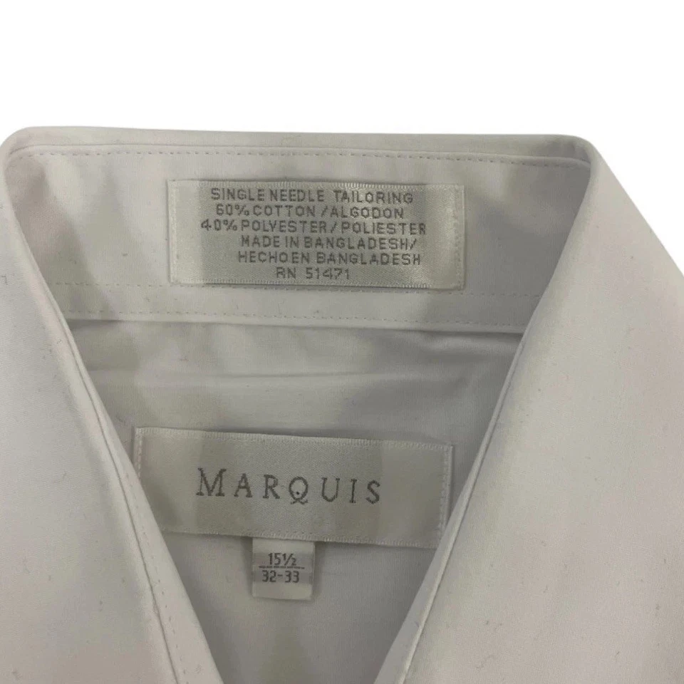 Camisa de vestir Marquis para hombre talla 15,5 32-33 blanca manga larga resistente a las arrugas nueva con etiquetas Foto 3 de 4