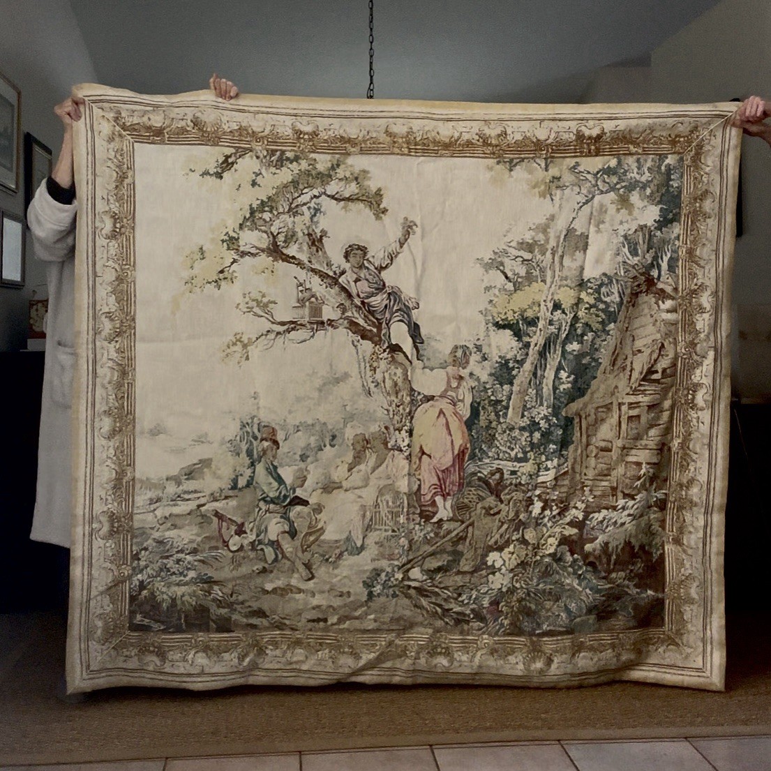 Large French Tapestry Marchande D’Oiseaux Éditions d’Art de Rambouillet