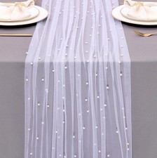 White Pearl Table Runner 10 Ft Tulle Fabric Sheer Spring Summer Wedding Decor