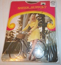 Vtg New Sheer Support Suntan Nylon Pantyhose Med Tall 5'4"-5'9" Tall 135-165 Lbs