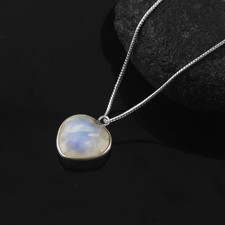 Collar colgante corazón piedra lunar arco iris plata de ley 925 facetado 1070