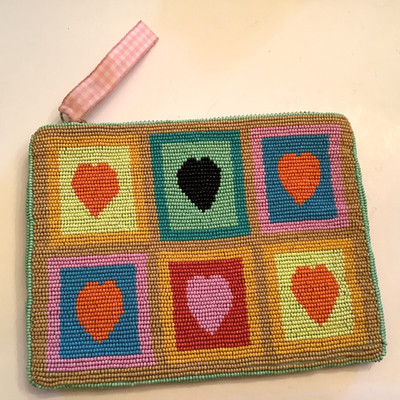 The Fiona Med Heart Beaded Pouch Clutch Purse By Anthropologie NWT