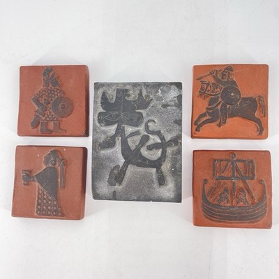 MCM Thyssen Keramik Denmark Viking Terracotta Art Tiles Set Plus Printing Block