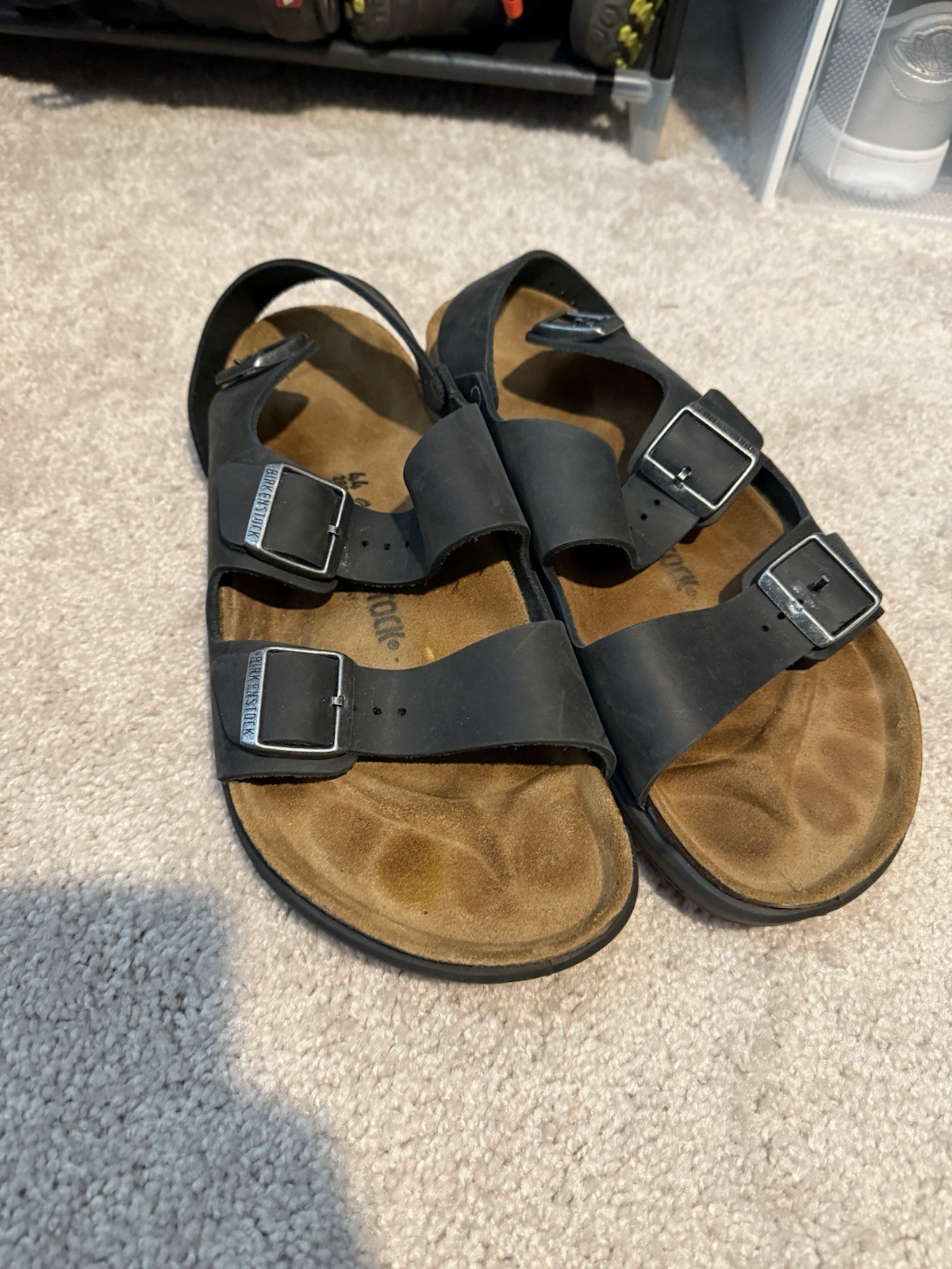 SAOLA Birkenstock Milano Slingback Nero Pelle Oliata Taglia 44 Suola Resistente