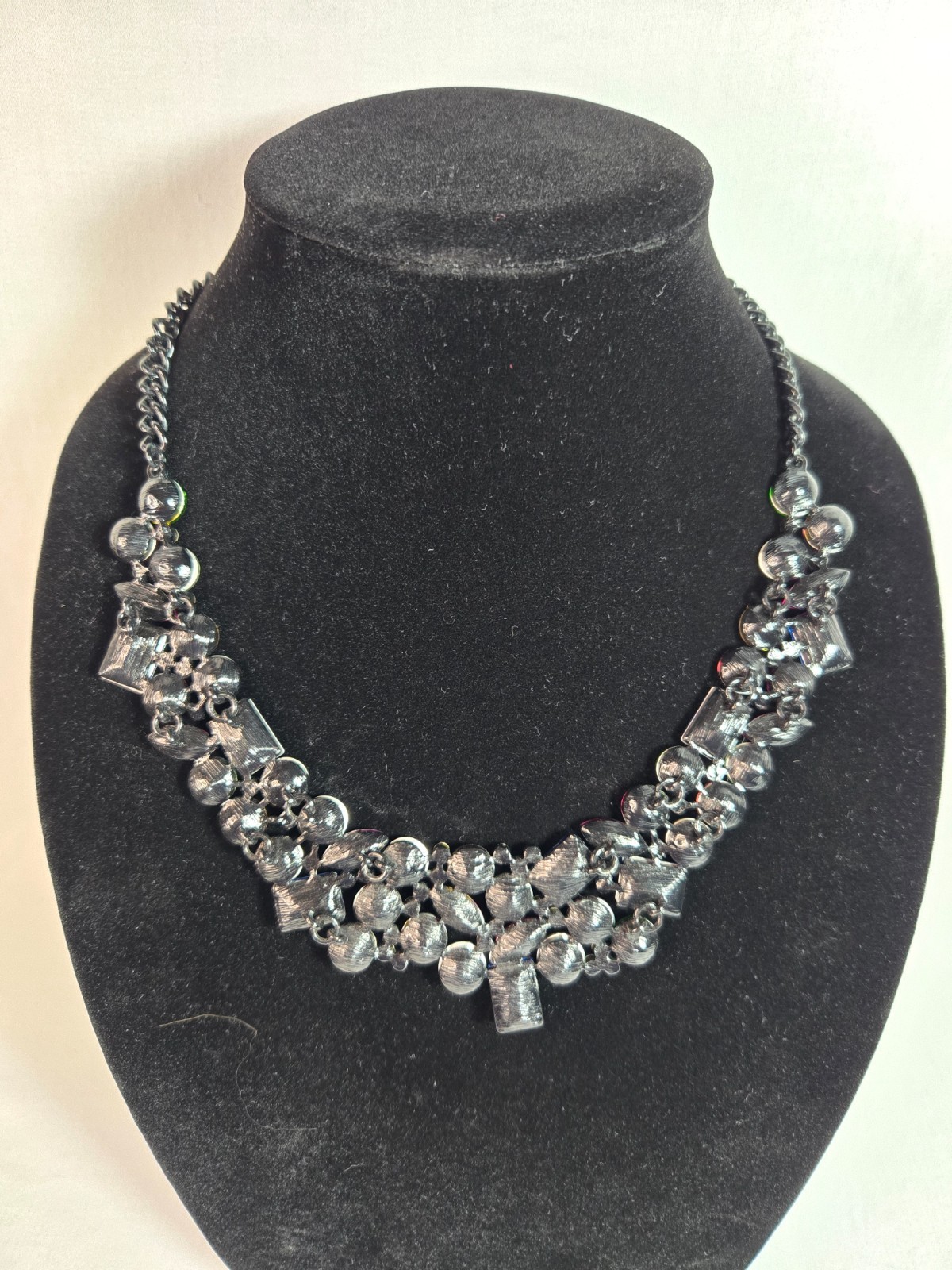 Multicolor Rhinestone Statement Bib Necklace Gunm… - image 8