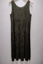 Eileen Fisher Size L Seaweed Green Crushed Habutai Silk Tiered Dress
