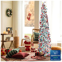 KüNstlicher Weihnachtsbaum 150Cm Faltbar Silber Mit 30 LED Lichterkette