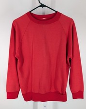 Vintage 60s 70s Blank Red Sweatshirt Raglan Sleeve Thrashed 50/50 USA Mens S M