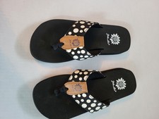 Yellow Box Flip Flops Size 7 Black White Polka Dots Sandals Women's Shoes