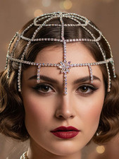 Formery Rhinestone Flapper Cap Headband Silver Crystal Mesh Gatsby Headpiece Iri
