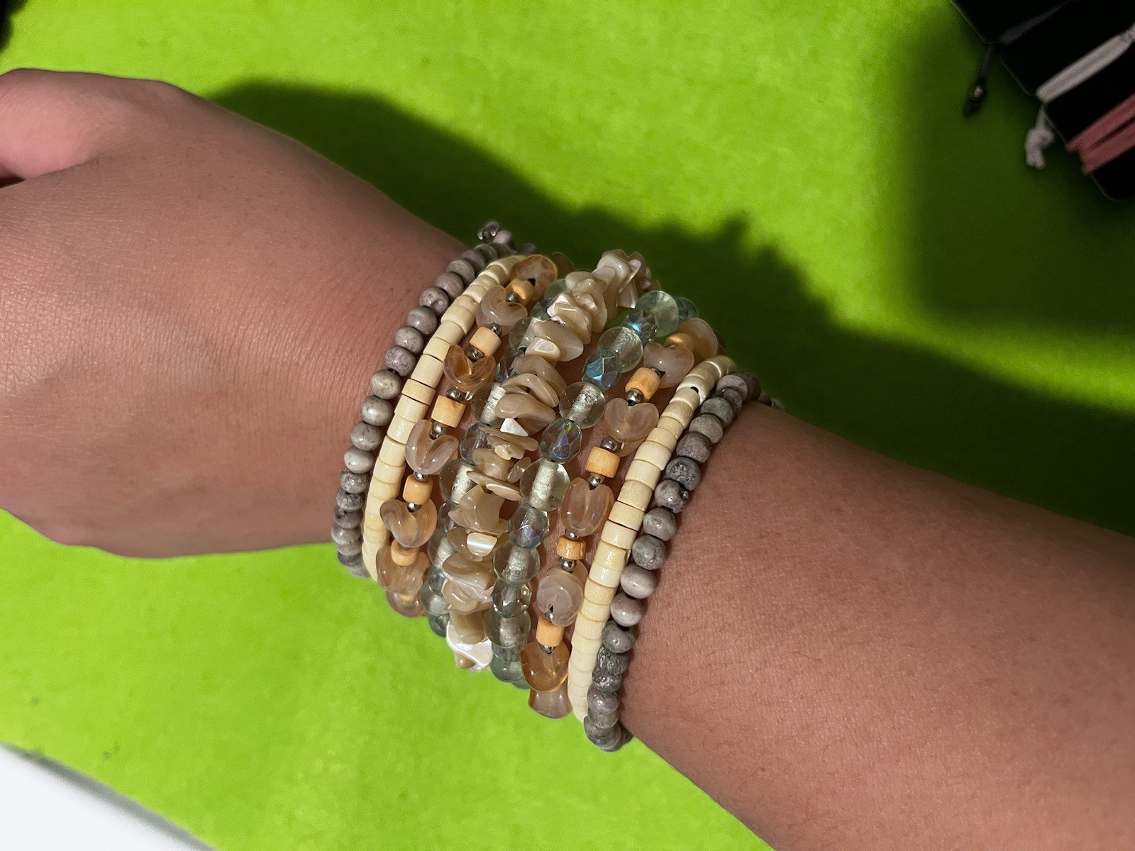 Boho style stretch bracelets featuring various st… - image 8