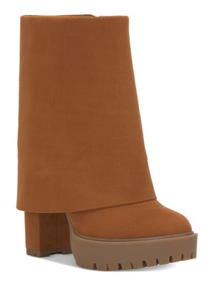 INC Womens Brown 1'' Platform Cuffed Overlay Acelina Toe Heeled Boots 10.5 M