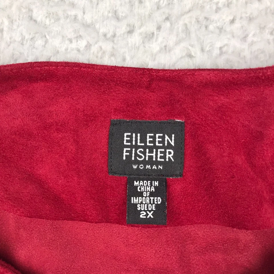 Eileen Fisher Jacket Womens 2X Red Goat Suede Button Up Coat *Flaw - Image 3 of 4