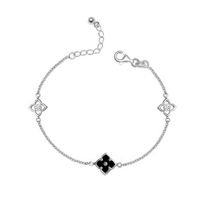 925 Sterling Silver Jewelry Mother of Pearl & CZ Flower Bracelet for Women 8 IN